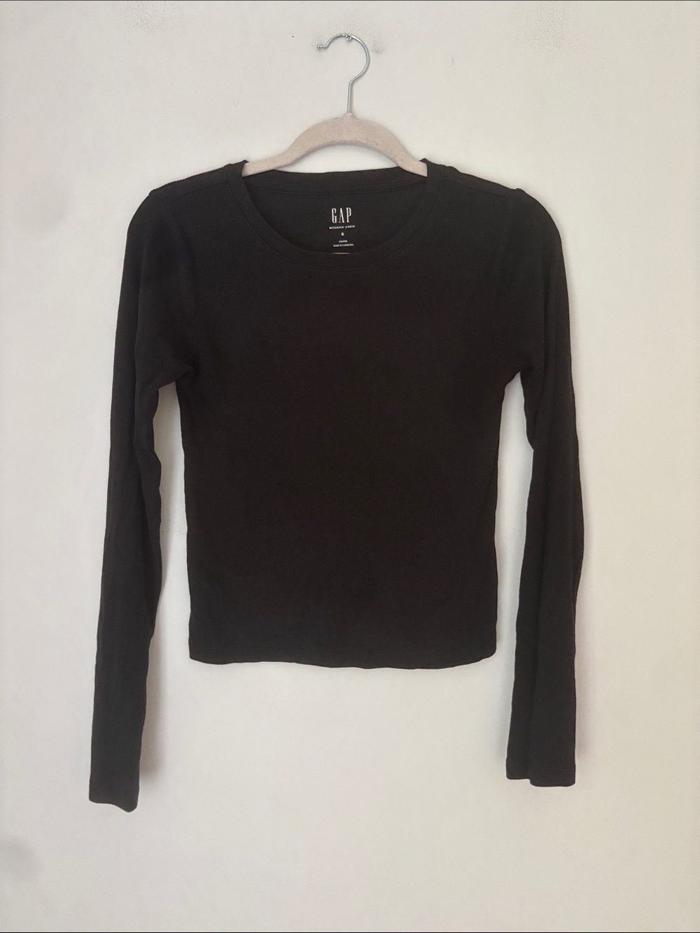 GAP Black Ribbed Modern Crew Neck Long Sleeve Tee Size Small